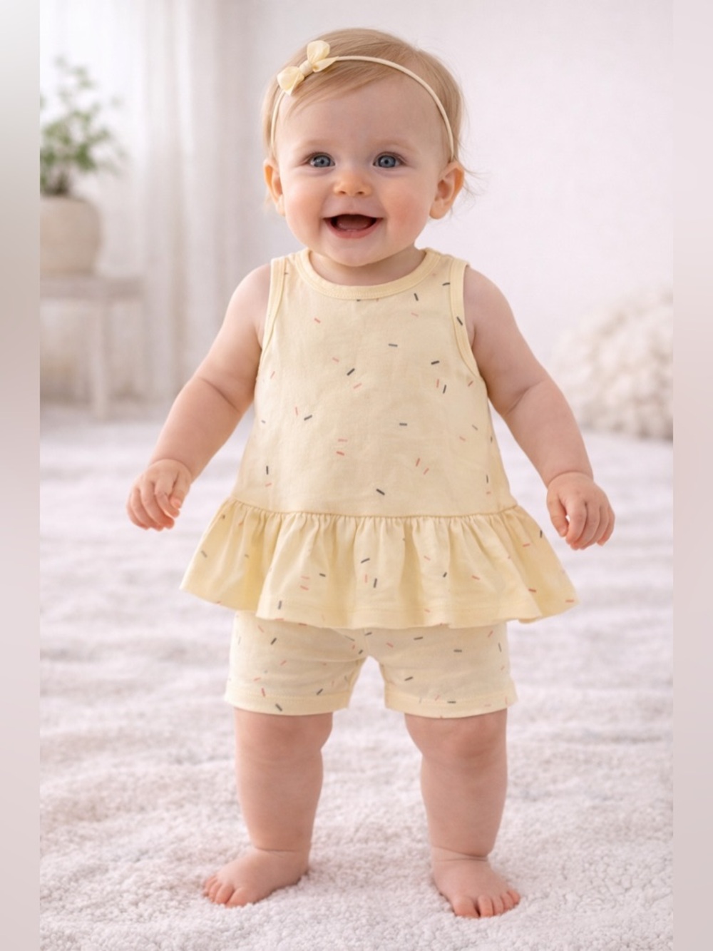Miles the Label Baby Girl Set Yellow Dress & Shorts Matching Outfit | Size 12M